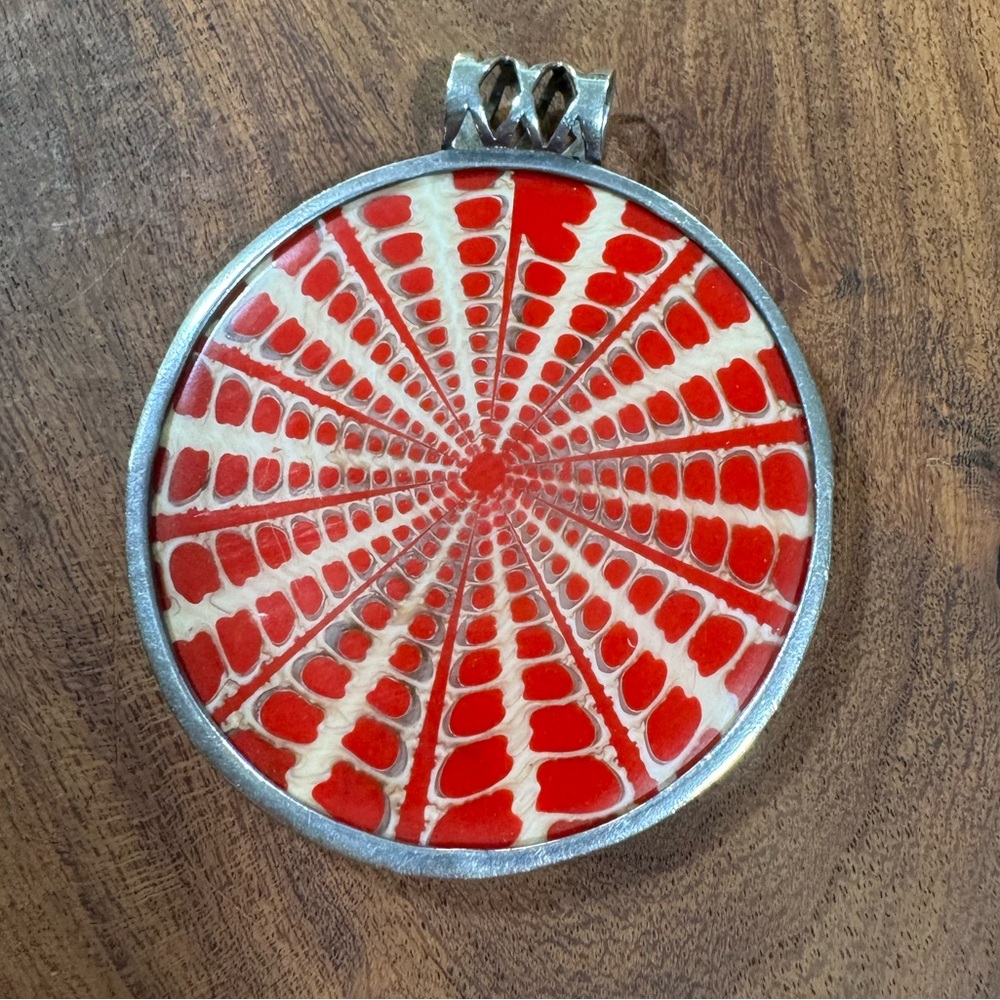 SILPADA Red .925 SS shell Pendant.  Sliced shell silver with res resin accent.